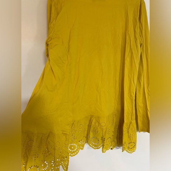 Logo Yellow Knit Long Sleeve Lace Hem Tunic Large - Picture 7 of 7